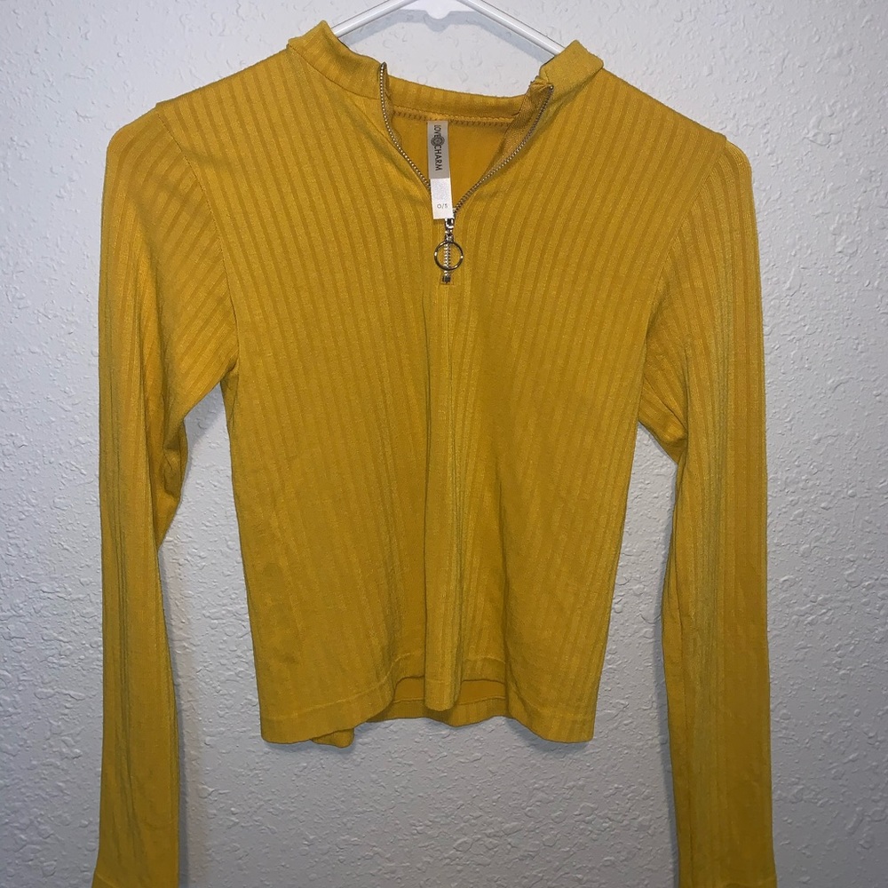 Yellow Ribbed Long Sleeve Top